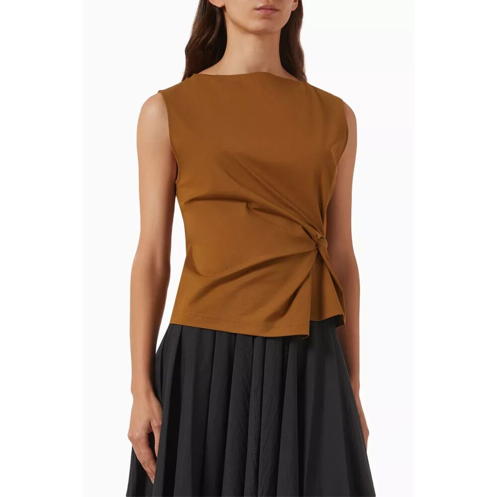 COS Twist Front High Neck Blouse Camel Brown X-Small